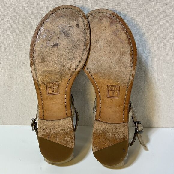 Frye Carson Boho Natural Leather Beaded Thong Strappy Sandals Sz. 8.5 - Picture 6 of 8